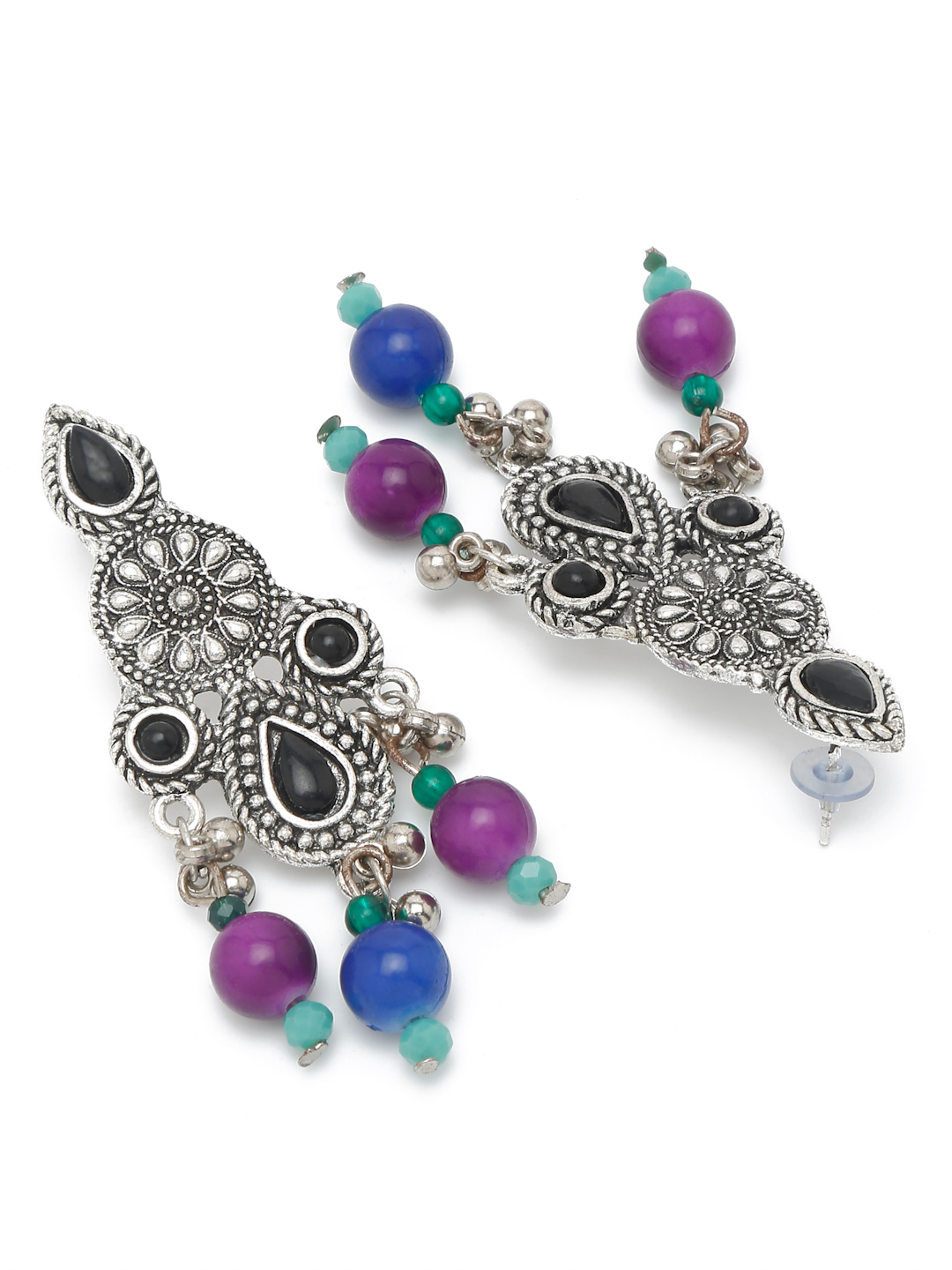 YouBella Jewellery Oxidised Silver Necklace Jewellery Set with Earrings for Girls and Women (Multi) (YBNK_50516)